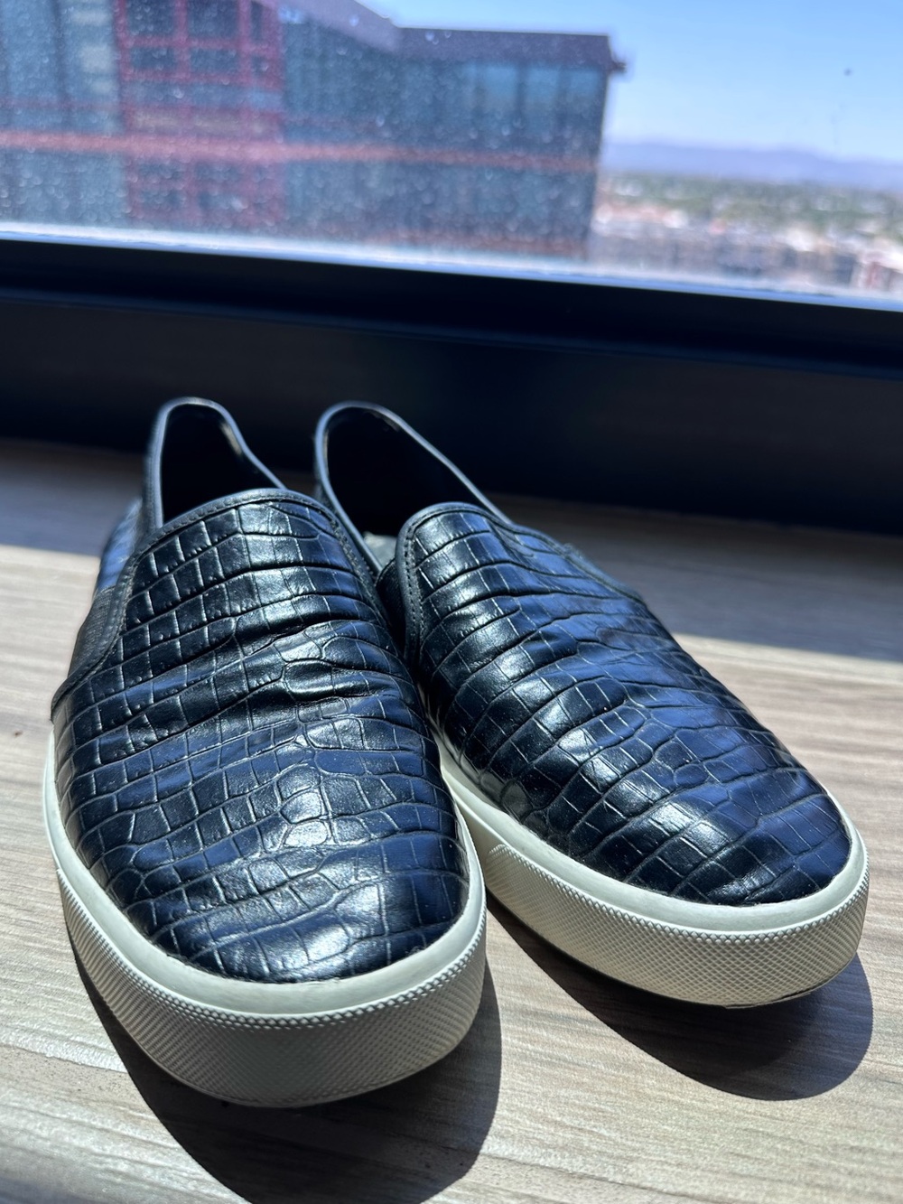 Vince Black Croc-Embossed Slip-On Sneakers
